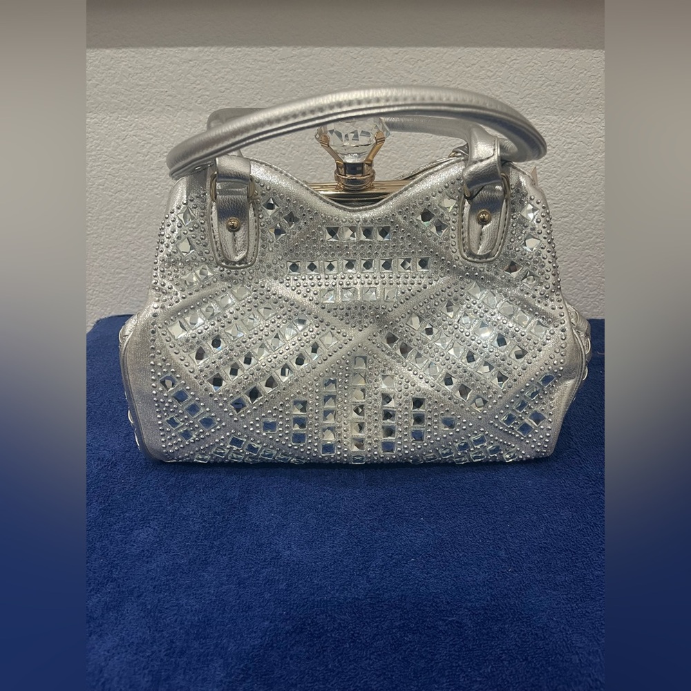 NWT Bottari White/Silver‎ Handbag with Faux Gems and Studs.